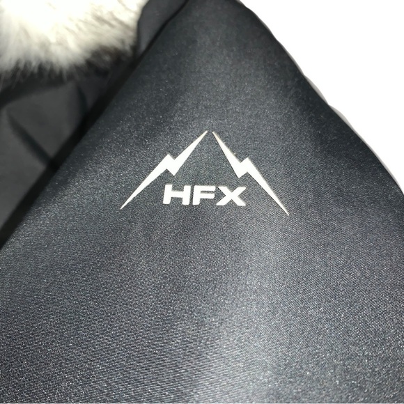HFX L Puffer Jacket Parka Faux Fur Brim Hood Insulated Black Very Warm - Picture 2 of 9